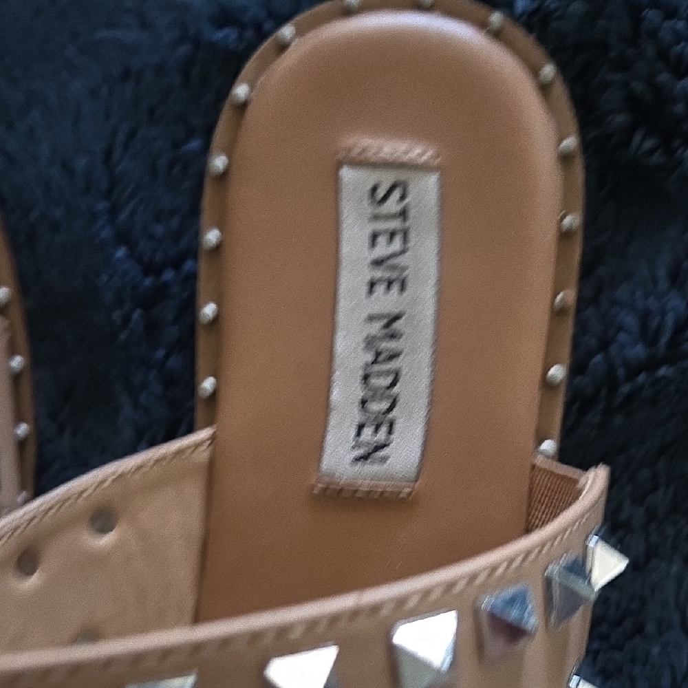 Steve Madden Tan Studded Slide Sandals - Picture 7 of 16